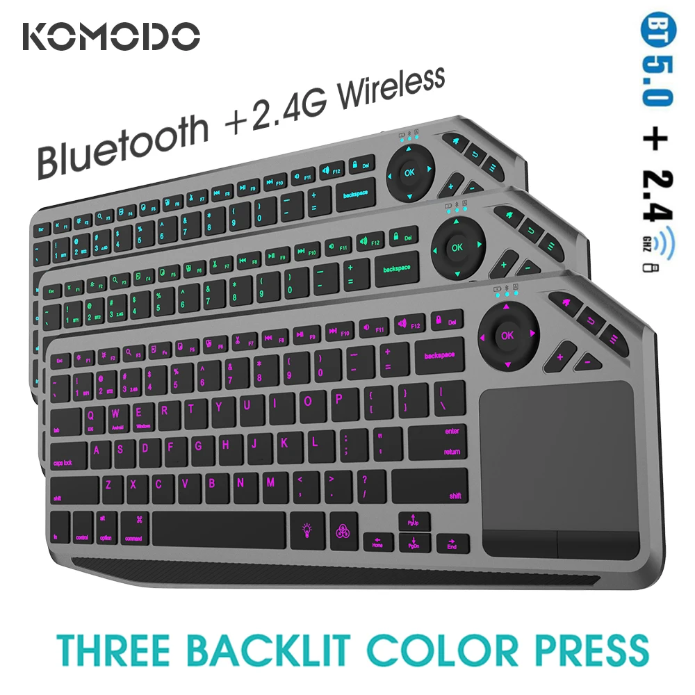 Teclado sem Fio Bluetooth 2.4g Touch tv com Fácil Controle de Mídia e Built-in Touchpad Mouse Sólido Inoxidável
