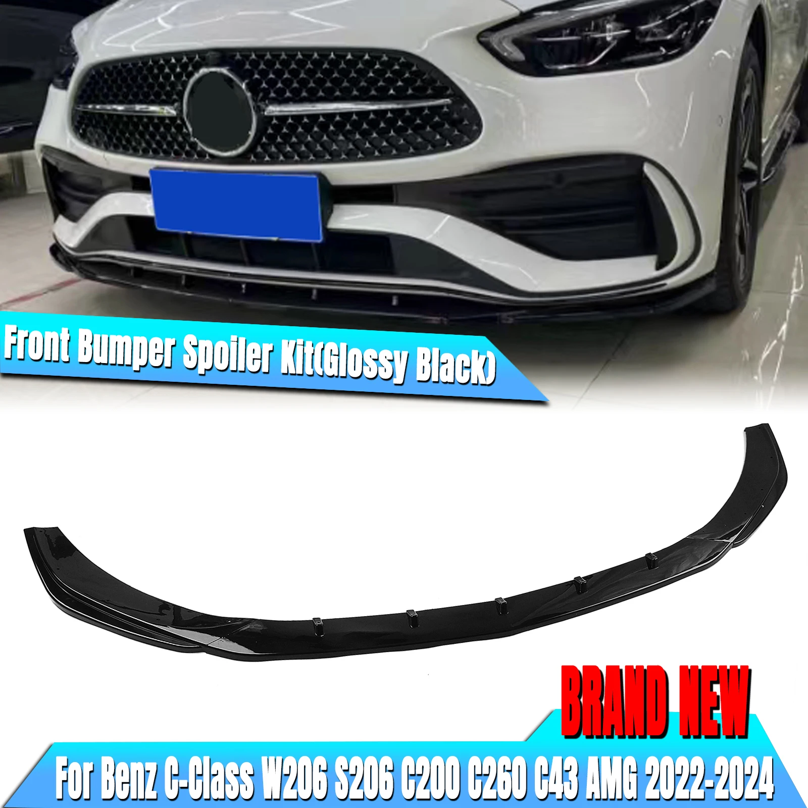 

Передний спойлер на бампер, нижний сплиттер для Mercedes Benz C Class W206 S206 C200 C260 C43 AMG 2022-2024