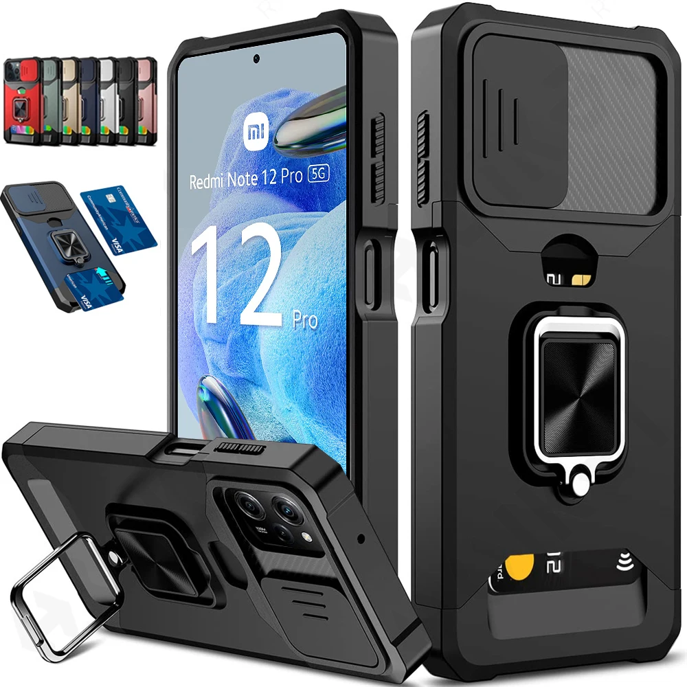 Case for Xiaomi Redmi Note 12 11S 11 Lite Pro Poco X5 Pro Card Holder Slot  Military Wallet Slide Camera Grade Case - AliExpress