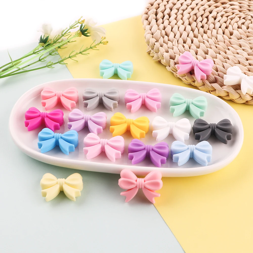 Sunrony Bowknot Silicone Beads Set for DIY Jewelry and Accessories - Pack of 10