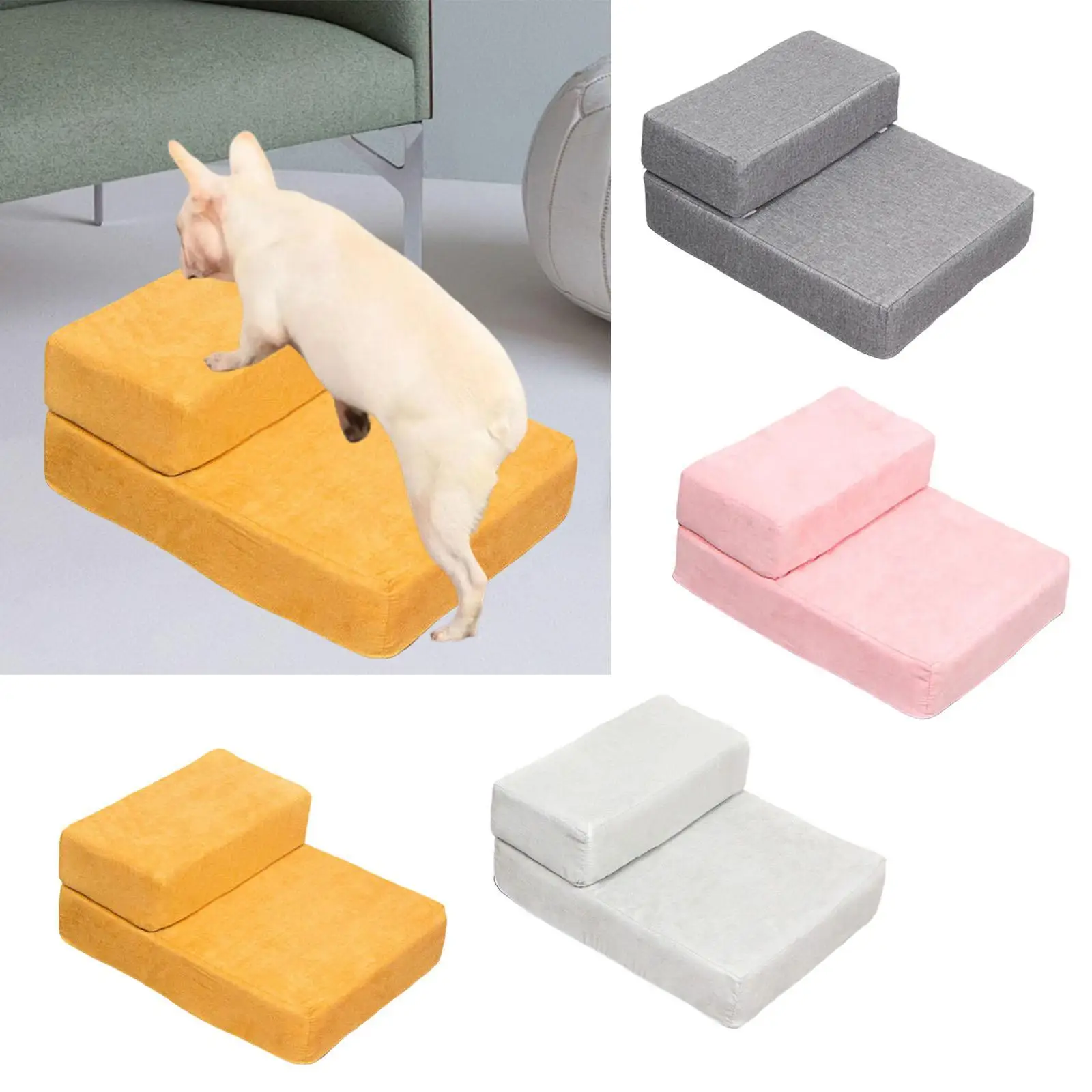 Dog Stairs with Washable Cover Staircase Ladder for High Bed and Couch Soft Pet Climbing Steps Pet Stairs for Small Dogs