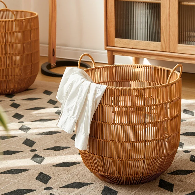 

Ins Wind Laundry Basket Multifunctional Storage Basket Home Rattan Organizer for Clothes Breathable Hollow Storage Toy