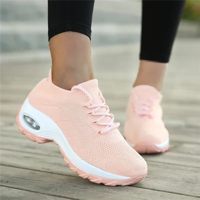 Women Tennis Shoes Breathable Mesh Height-increasing Slip-on Female Sock Footwear Outdoor Women Sneakers Thick Bottom Platforms 5