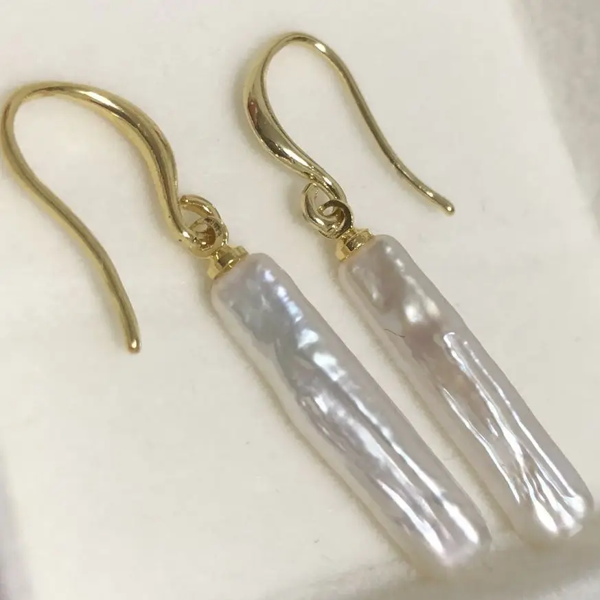 

Handmade Natural Fresh Water Pearl Earrings S925 Silver Pin Shiny Strip Stud Earring For Women Wedding Luxury Jewelry