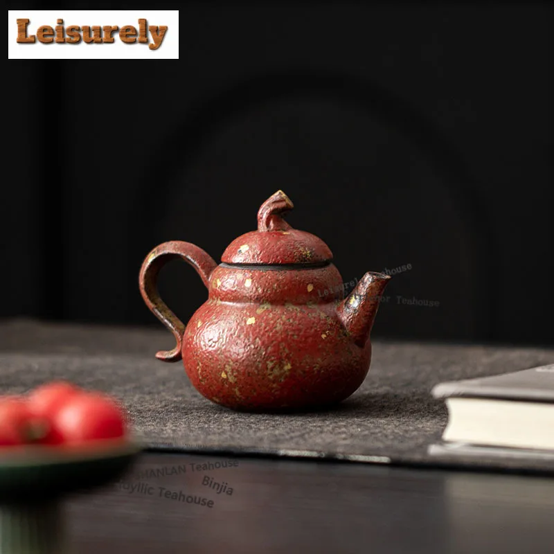 125ML Red Mountain Sprinkled Gold Gourd Teapot Zen Tea Infuser Pot Tea Soaking Kettle With Ball Hole Teaware Accessories Craft