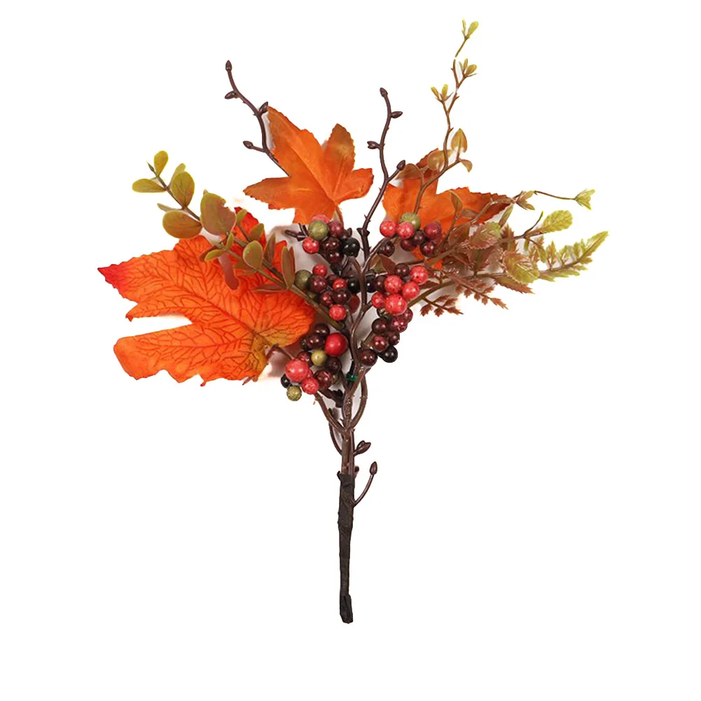 Kürbis-Herbststiele für Vasen, künstliche Ahornblätter, Zweige, künstliche Beerenpicks, Ahornblätter, Zweige, Halloween-Dekoration – Detail 9