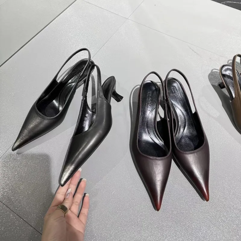 

Spring Shoes Pointed Heel Sandals Shallow Mouth 2024 Women's Suit Female Beige Med New Comfort Girls Black Medium Stiletto Elas