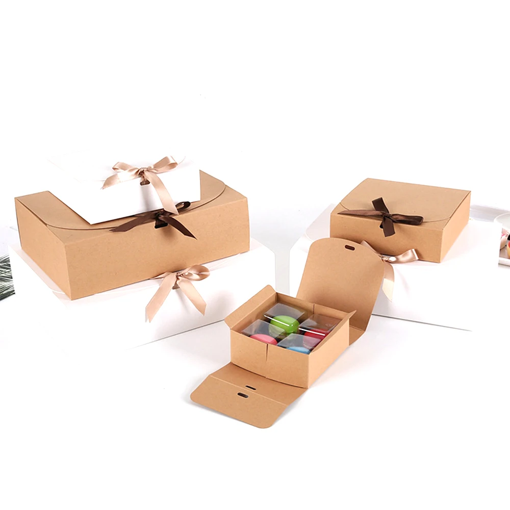 12pcs Kraft Paper Bag Box with Ribbon for Packaging Candy Book Chocolate on Christmas Wedding Party Favors Decorations Supplies