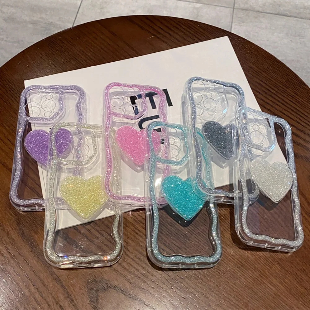 Coque de téléphone avec support en forme de cœur et diamant pailleté pour iPhone 16 15 14 13 12 11 Pro Max Plus, jolie coque antichoc avec support en forme de cœur en 3D_voghion.com