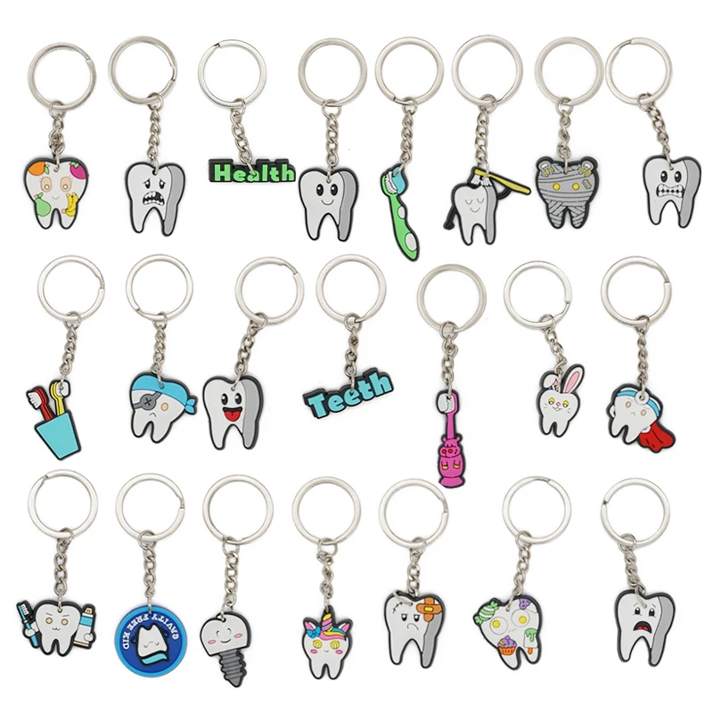 

10pcs Teeth Keychain Teeth Health Toothbrush Key Rings Holders Tooth Shape Model Kids Gift Keys Pendant