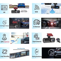 Caméra de tableau de bord 4K 3840x2160P GPS WIFI voiture DVR avant et arrière double objectif caméra de voiture automatique avec Vision nocturne Dashcam 24H moniteur de stationnement 4