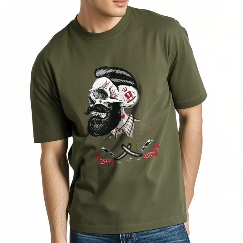 Machine Barber Shop Tattoo Beard Cotton T-Shirt - Image 3