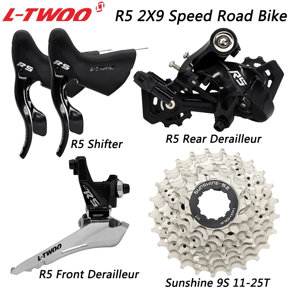 Ltwoo R5 2 X9 Speed Road Bicycle Groupset 9V Shifter Anteriore Posteriore Deragliatore Sunshine 11-25T/28T/32T Cassette Kit Bicicletta