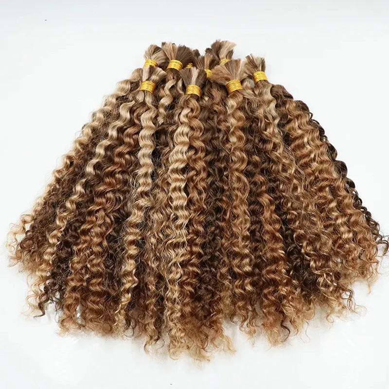 Deep Wave Human Braiding Hair Unprocessed Human Hair Braiding No Weft 18 Inch Curly Bulk for #613