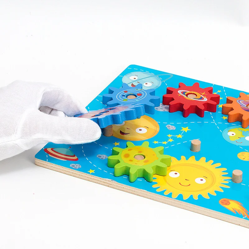 Hot Montessori Children Wooden Blocks Gear Puzzle Toys Early Educational Sensory Toys Fine Motor Training Brain Games Gear