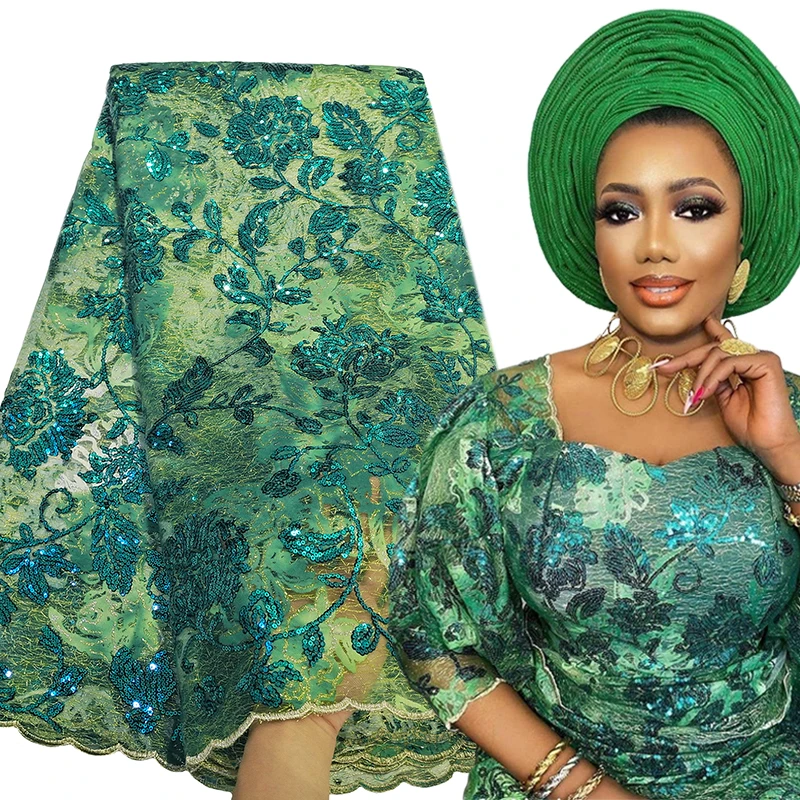 

Bestway Luxury Flocking Sequence African Lace Fabric 5 Yards High Quality French Tulle Sequins Nigerian Asoebi Wedding Fabrics