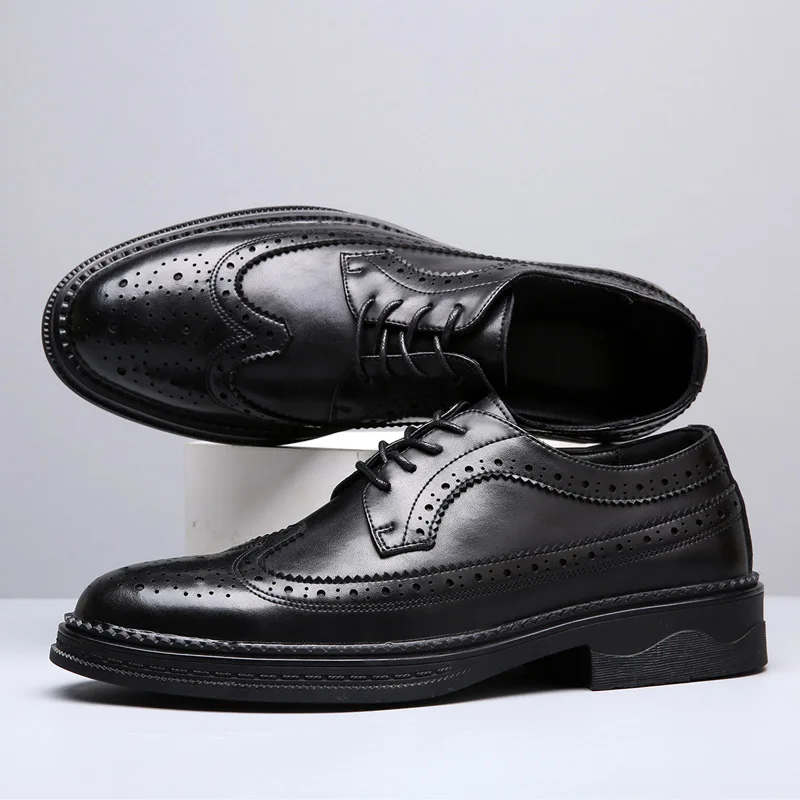 Men business formal dress thick sole oxford leather shoes British style casual wedding for groom groomsmen office