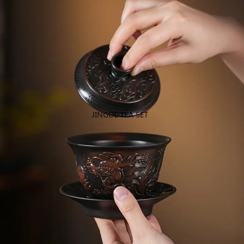 Purple pottery handmade bowl household Kung Fu tea set Kung Fu tea art accessories