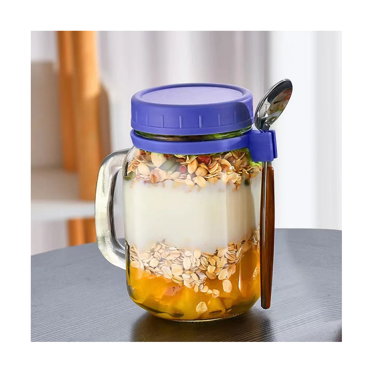 Overnight Oats Jar With Lid And Spoon Milk Fruit Salad Food Storage  Container Yogurt Overnight Oats Container