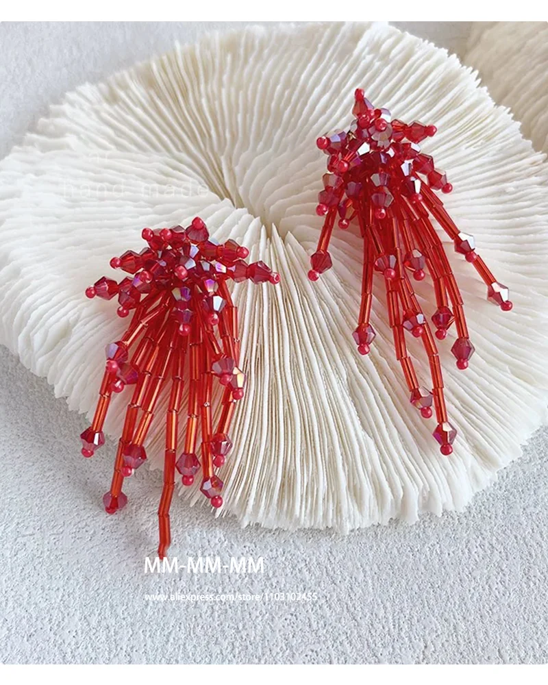 2025, handgefertigte baumelnde Ohrringe mit Kristallquasten | Barockes Perlen-Feuerwerk-Blumendesign | Eleganter Statement-Schmuck für Damen – Detail 12