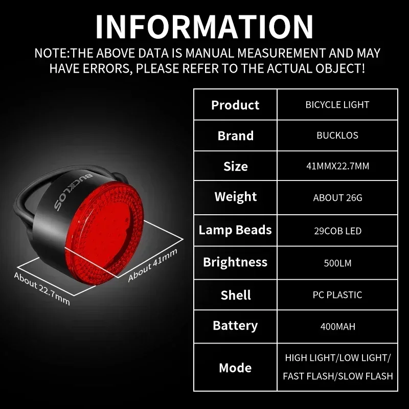 Bike Taillights Headlight COB Bicycle Safety Warning Light USB Rechargeable Set