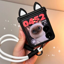 Japan Korean Cute Kitten Ears Case with Hand Strap and Hinge Design for Motorola Razr 50 (With Hand Strap)