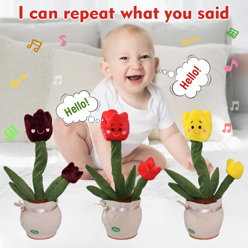 Romantic Dancing Tulip Toy Repeat Talking Electronic Plush Toys With 60