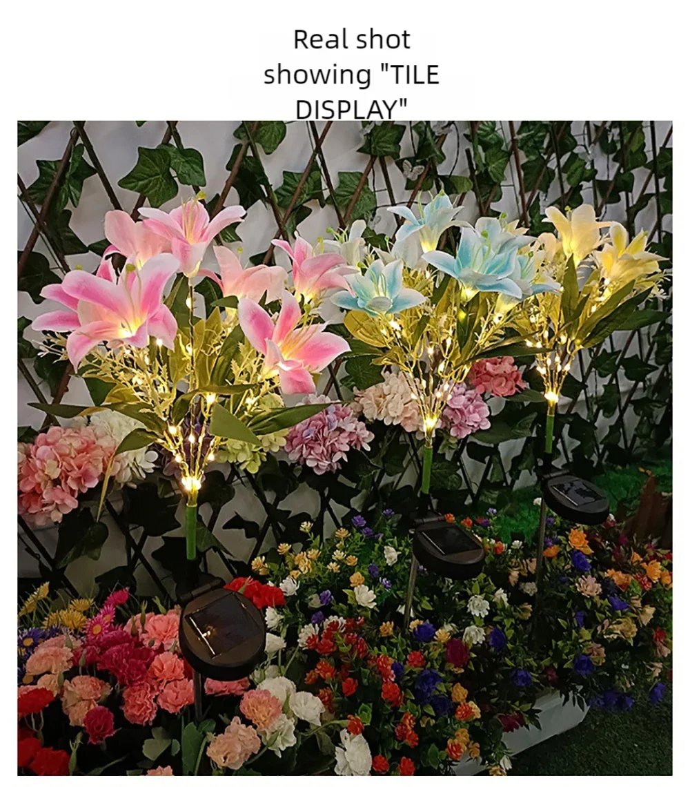 Description Picture 4 of itemSolar Lily Lantern 7 Heads LED Artificial Flower Lantern is used for outdoor courtyard garden decoration lawn ground plug lights