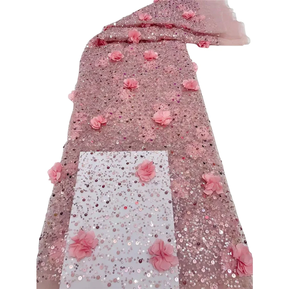 

African Lace French Sequin Fabric SYJ-14069511 Embroidery Tulle Lace Fabrics With beades For Nigeria Wedding Dress Sewing