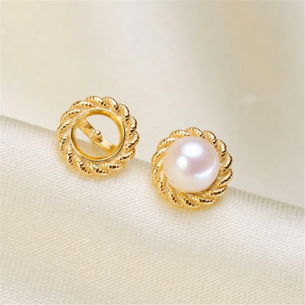 

Pearl Stud Diy Accessories Empty Holder S925 Sterling Silver Fried Dough Twists Style Fit 6-7mm Round Flat Pearl E134