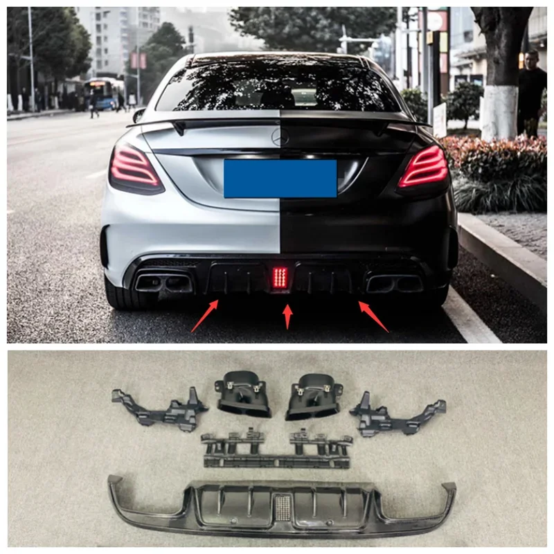 

For Mercedes C-class W205 C200 260L C63 2015-2020 Real Carbon Fiber Rear Trunk Diffuser Bumper Exhaust Lip Spoiler Cover