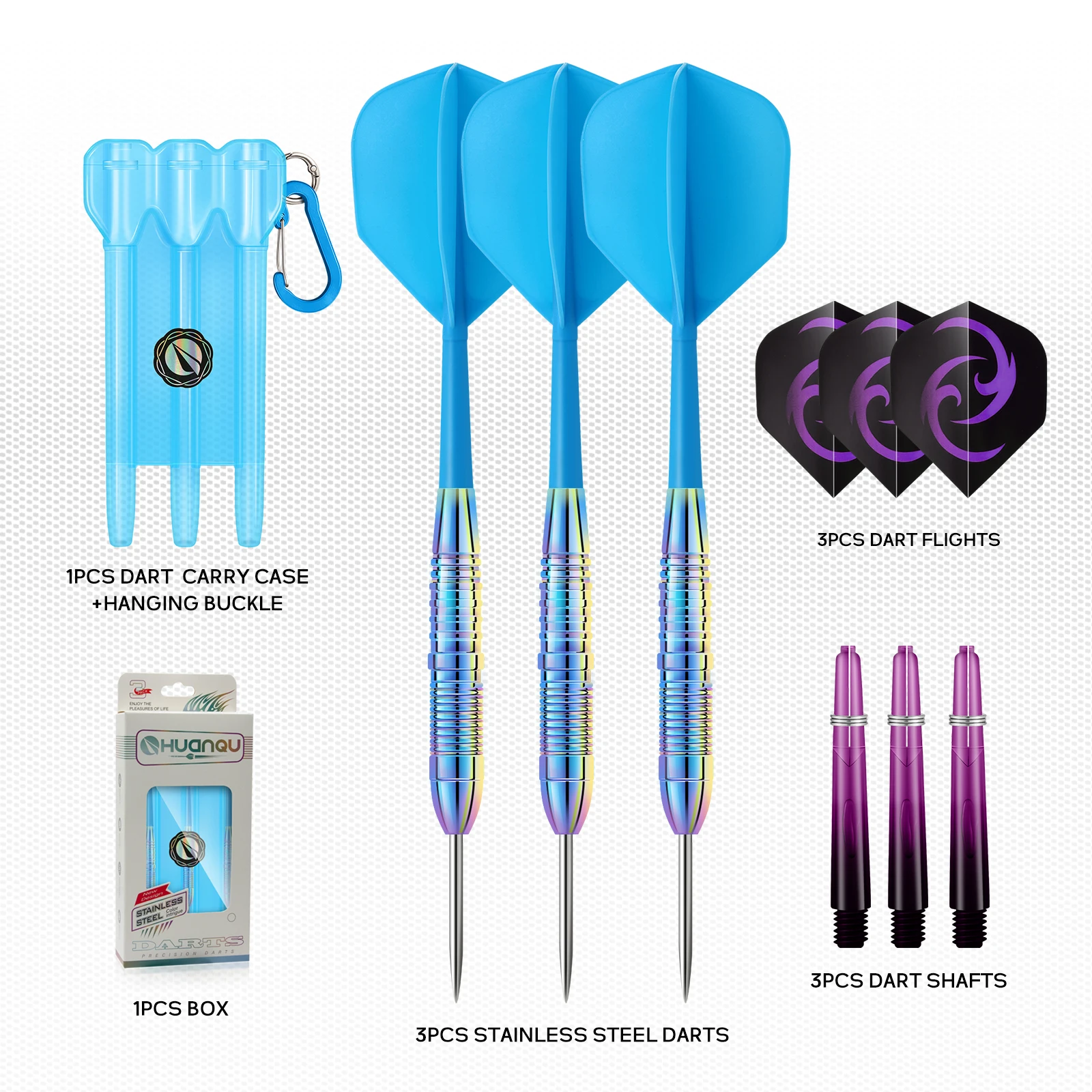 Huanqu 23g Professionele set van roestvrij staal, blauw-paars, hoge kwaliteit, inclusief extra shafts en flights, voor thuis en in de bar._voghion.com