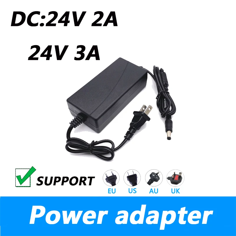 

DC 24V 3A Power Adapter LED Light 24V 2A Sound Water Pump Printer Monitor Power Cord UK Plug AU Plug 5.5*2.1MM Power Supply