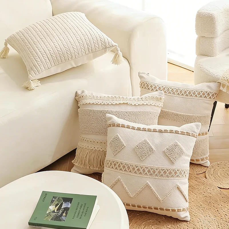 Bohemian Cotton Linen Tassel Pillow Cover 2