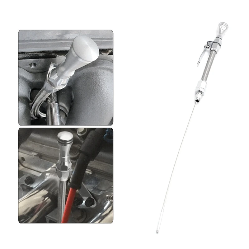 Stainless Braided Firewall Flexible Dipstick Engine Oil Dipstick For Pre 79 Early SBC Chevy 265