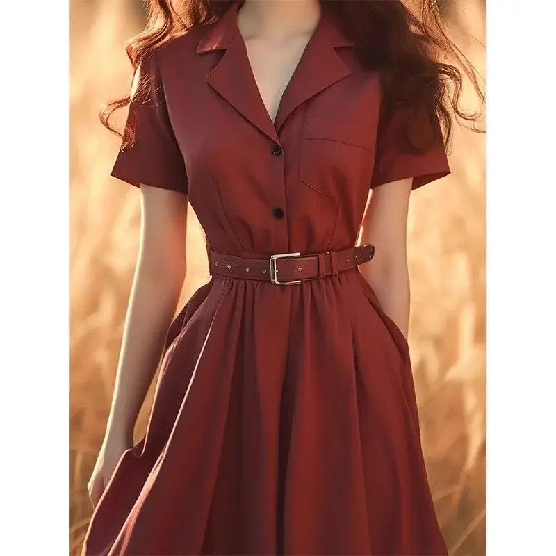 Summer French Elegant High end Goddess Style High end Wine Red