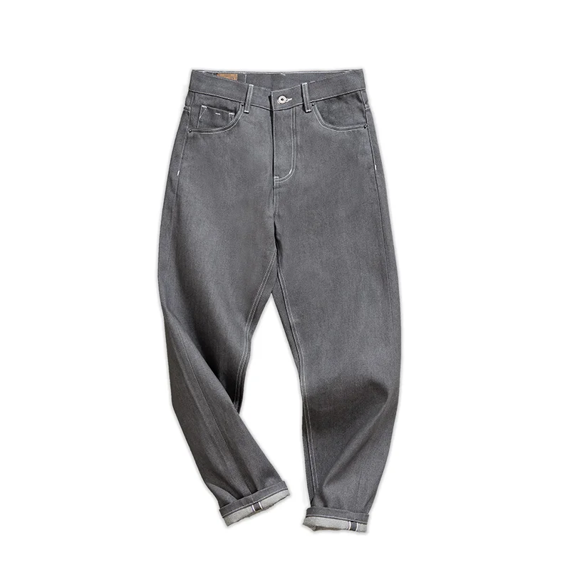 남성용 Maden 그레이 청바지, 13.8 Oz 100% 코튼 레귤러 스트레이트 핏 빈티지 데님 바지, 품질 밝은 라인 바지, 2022 신상