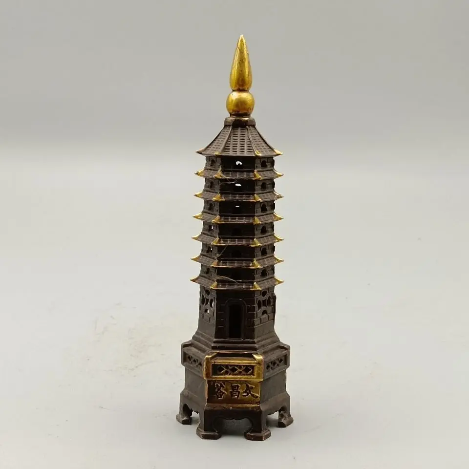 

Antique Collection Red Copper Gilded Small Wenchang Pagoda with Elegant Design and Old Way of Baojiang