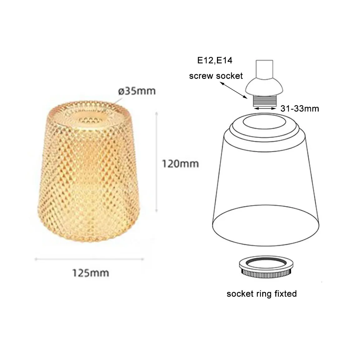 Modern Color 3cm Opening Glass Lampshade for E14 Cover Replacement 3.3cm Hole E12 Lamp Cover for Home DIY Lighting Decoration