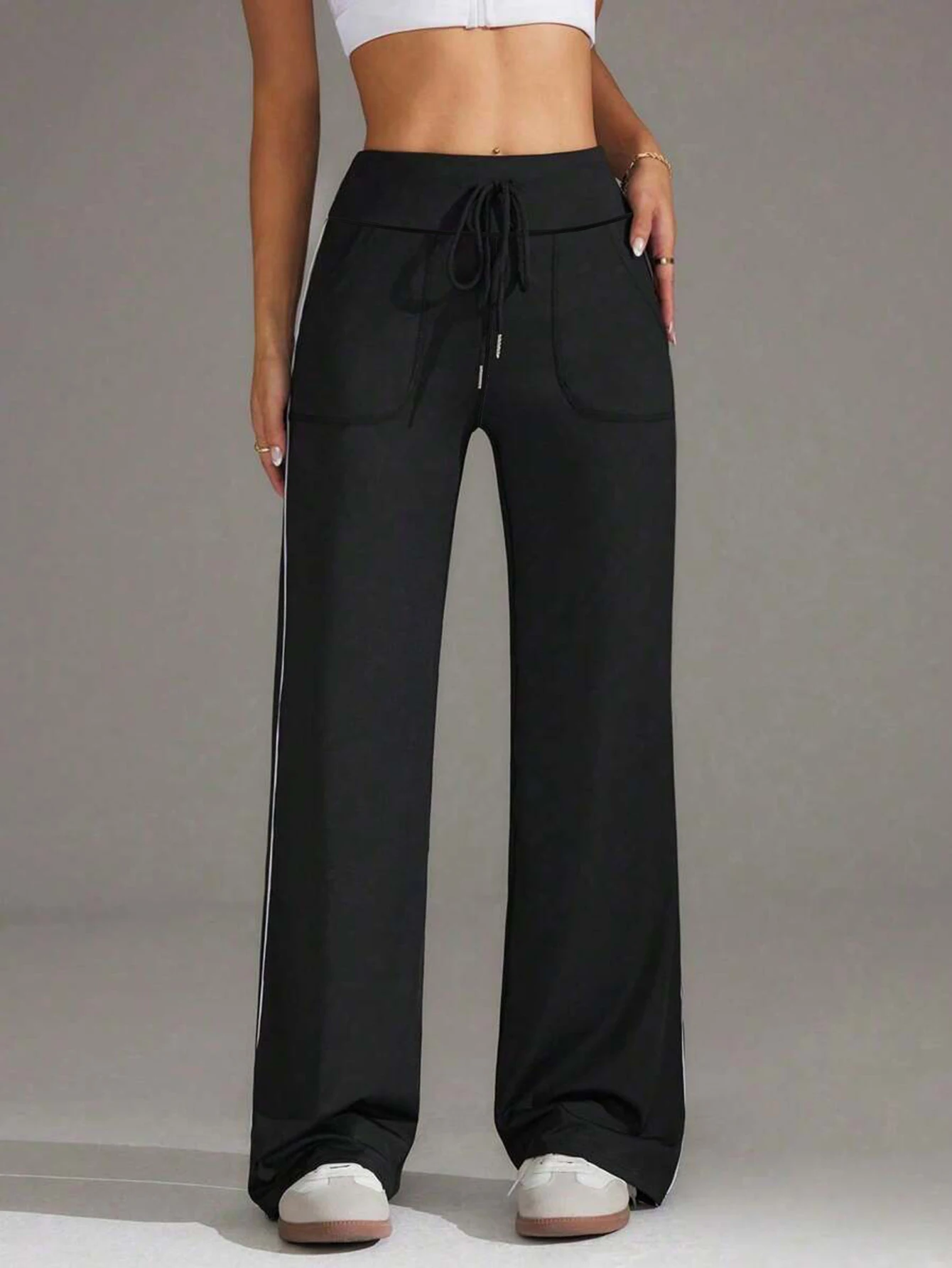 High Waist Straight Leg Casual Wide Leg Pants Side Stripe Sports Loose Slimming Yoga Trousers European Style