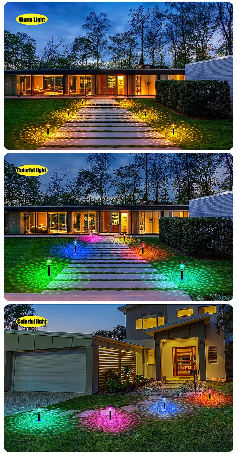 LED Lawn Solar Lights Garden Outdoor Lamp RGB Multi-Color Doorway Path Lighting Solar Christmas Decorative Landscape Shine Light