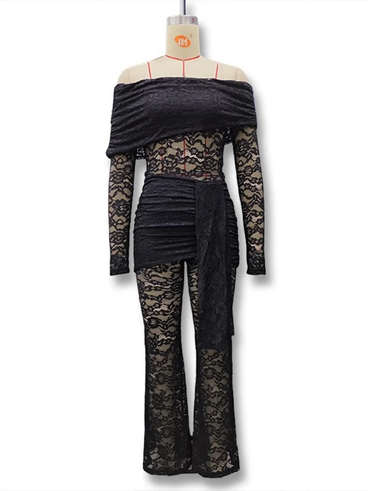 Wmstar Women Jumpsuit Wholesale Spring New Women's Clothing Sexy Lace Cutout See Through Slim One Piece Outfits Club Outfits