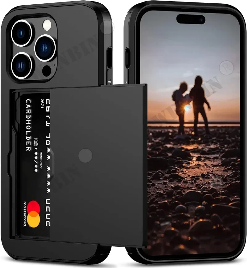 thumbnail image 1 of Case For iPhone 15 14 13 12 Pro Max Plus Holder Heavy Duty Protective Dual Layer Shockproof Hidden Card Slot Slim Wallet Cover, 1 of 5