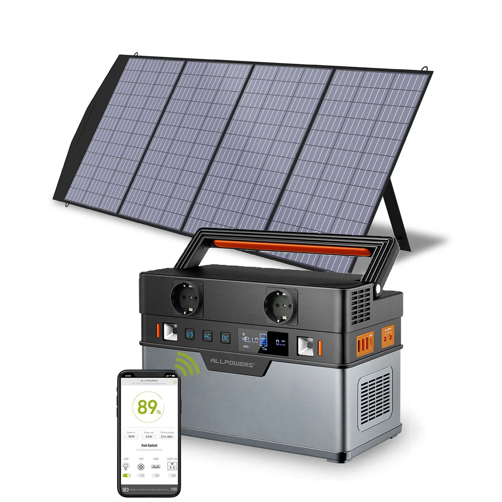 ALLPOWERS Portable Power Station S700 , 606Wh Battery Backup 700W Solar Generator With 200W Waterproof IP65 Foldable Solar Panel