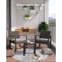 3 Pieces Patio Furniture Set Rocking Bistro Set Outdoor Rattan Conversation with Coffee Table for Garden Balcony Backyard Poolsi 6