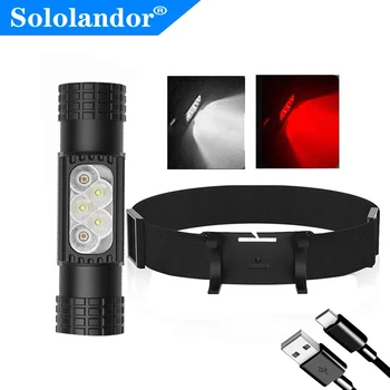 XPG2 LED 미니 헤드램프, 고출력 화이트 레드 메모리 헤드라이트, 18650 충전식 USB C 타입 토치, 캠핑 사냥 손전등 램프