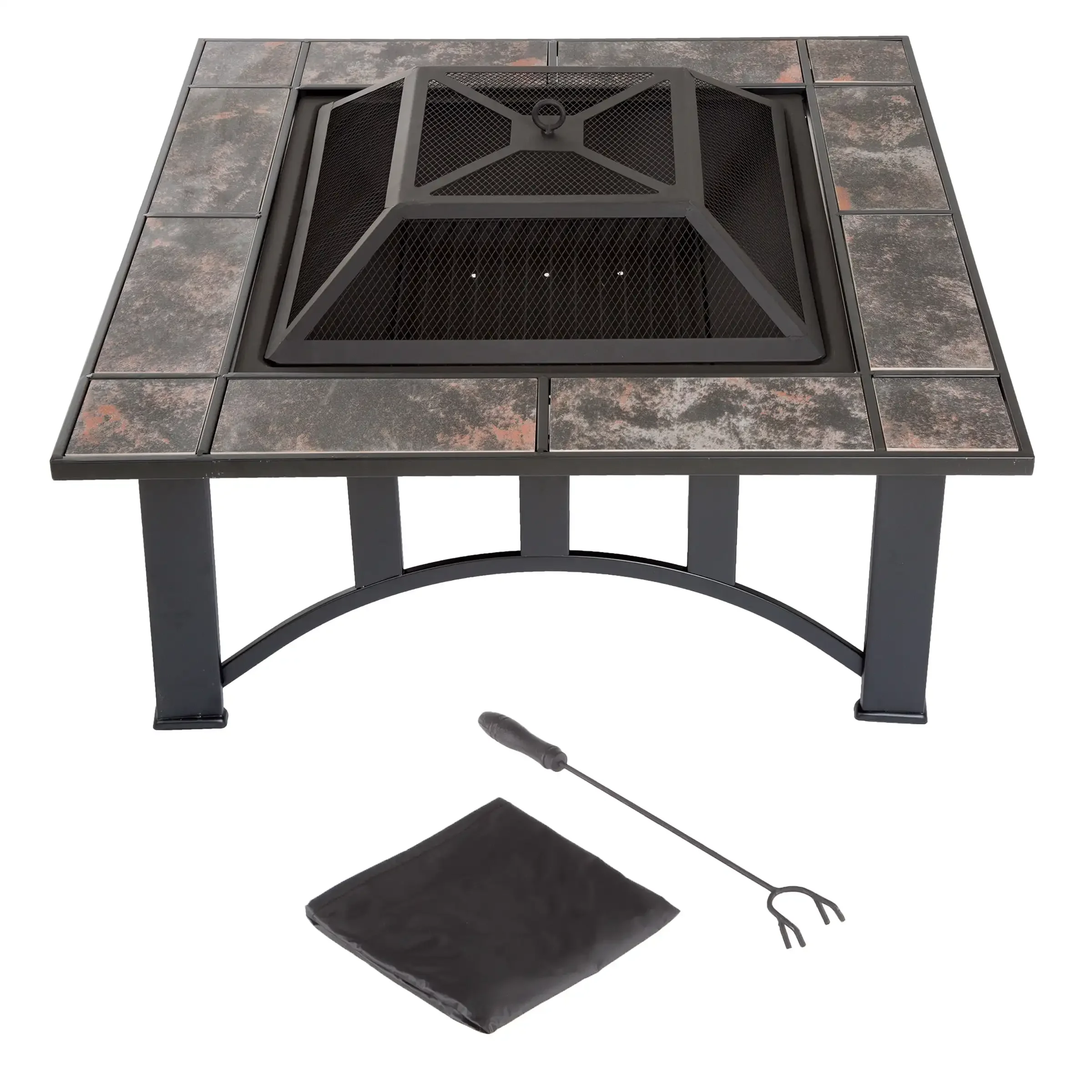 33-Inch Outdoor Fire Pit with Screen, Cover, and Poker (Black)