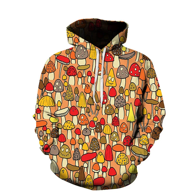 

New Men Cartoon Colo 3D Mushroom Graphic Hoodies Spring Autumn Personality Pullovers Child Casual Hooded Sweatshirts Coat Tops