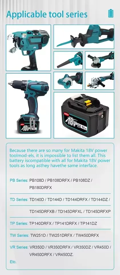 NEW 18V 9.0/12.0/18.0Ah Rechargeable Battery For Makita Power Tools with LED Li-ion Replacement LXT BL1860 1850 18v 9 A 18000mAh 5
