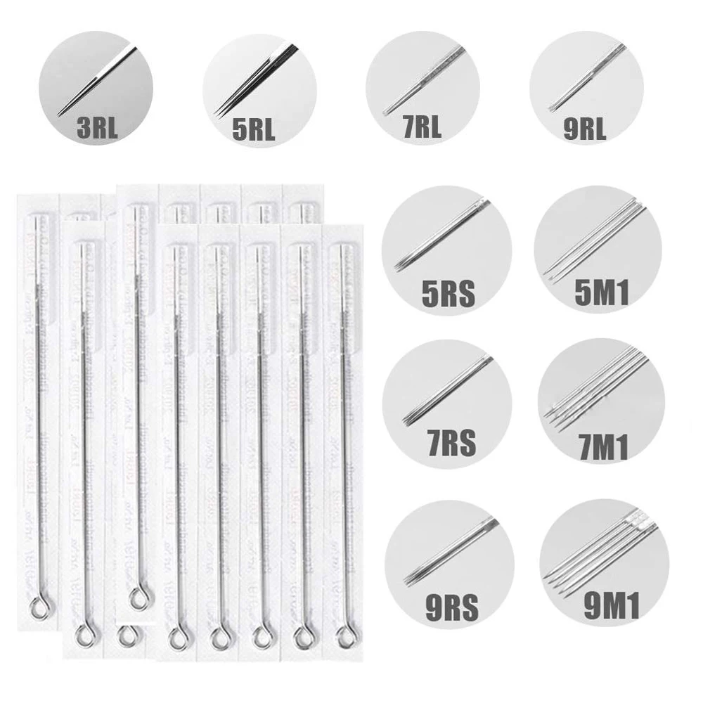 50PCS Sterilized Tattoo Needles 3/5/7/9RL 5/7/9RS 7/9M1 50PCS 3/5/7RT 5/7FT Disposable Tattoo Tips Combo for Machine Gun